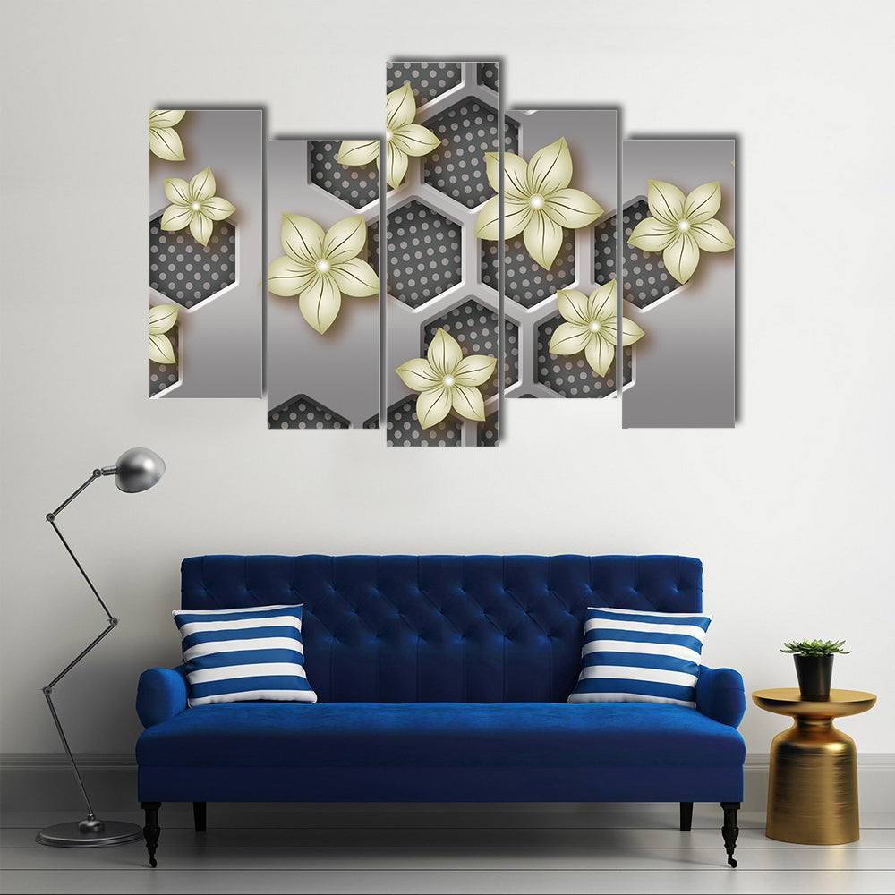 3d Geometric Flower with Honeycomb Pattern Canvas Wall Art