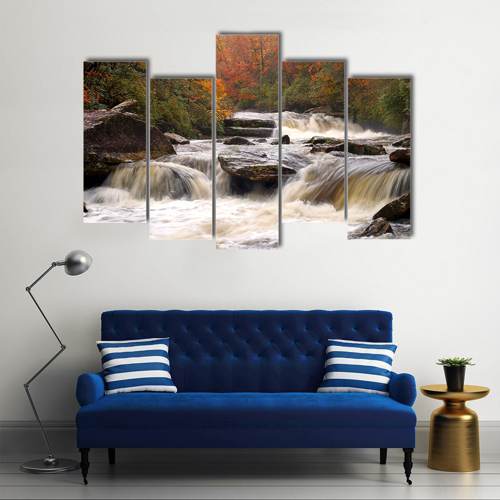 Autumn Mountain River In Carolina Canvas Wall Art