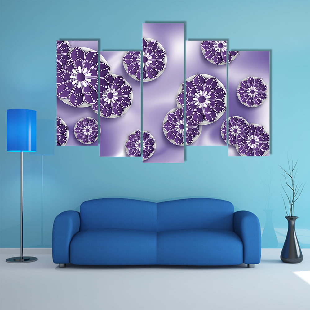 Blue Purple Mandala Floral Abstract Canvas Wall Art