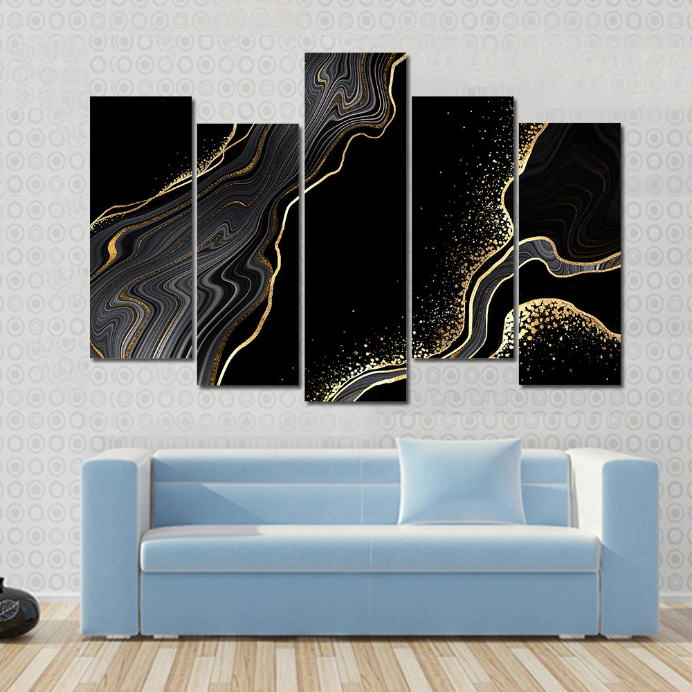 Textured Black Marble With Gold Veins Canvas Wall Art