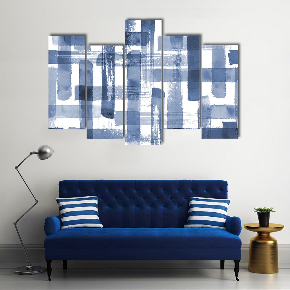 Blue Grunge Cross Geometric Shapes Canvas Wall Art