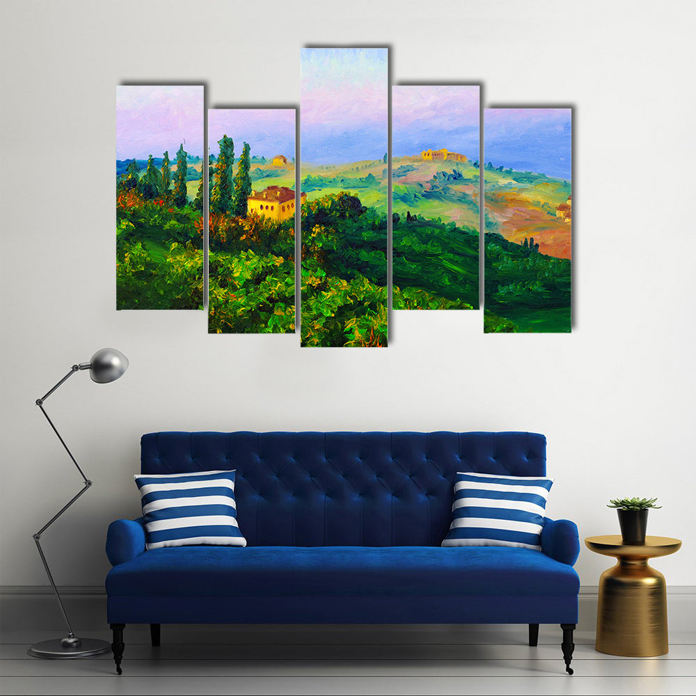 Hilltop Yellow Villa at Sunset Canvas Wall Art