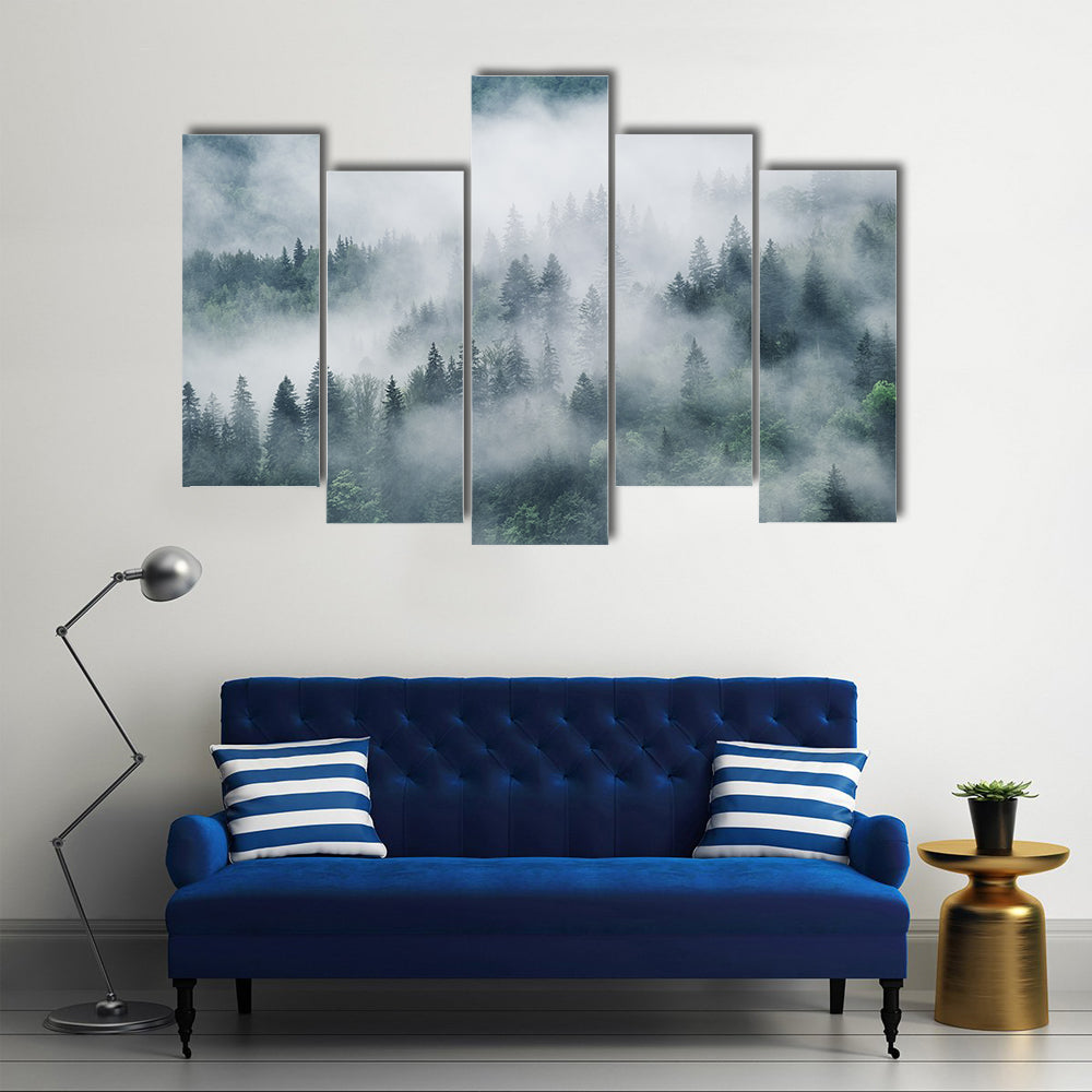 Foggy Forest In The Mountains Canvas Wall Art
