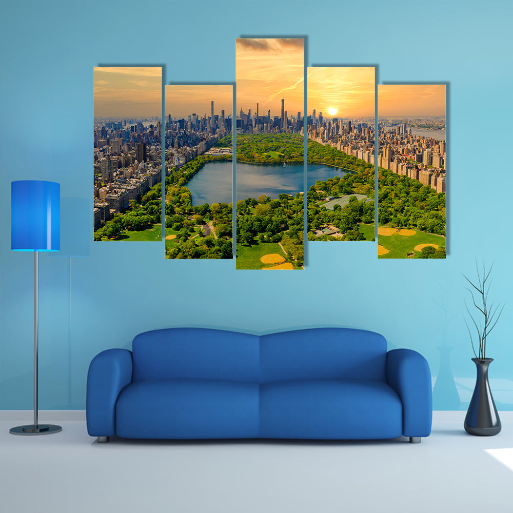 Central Park Reservoir and Manhattan Skyline Canvas Wall Art