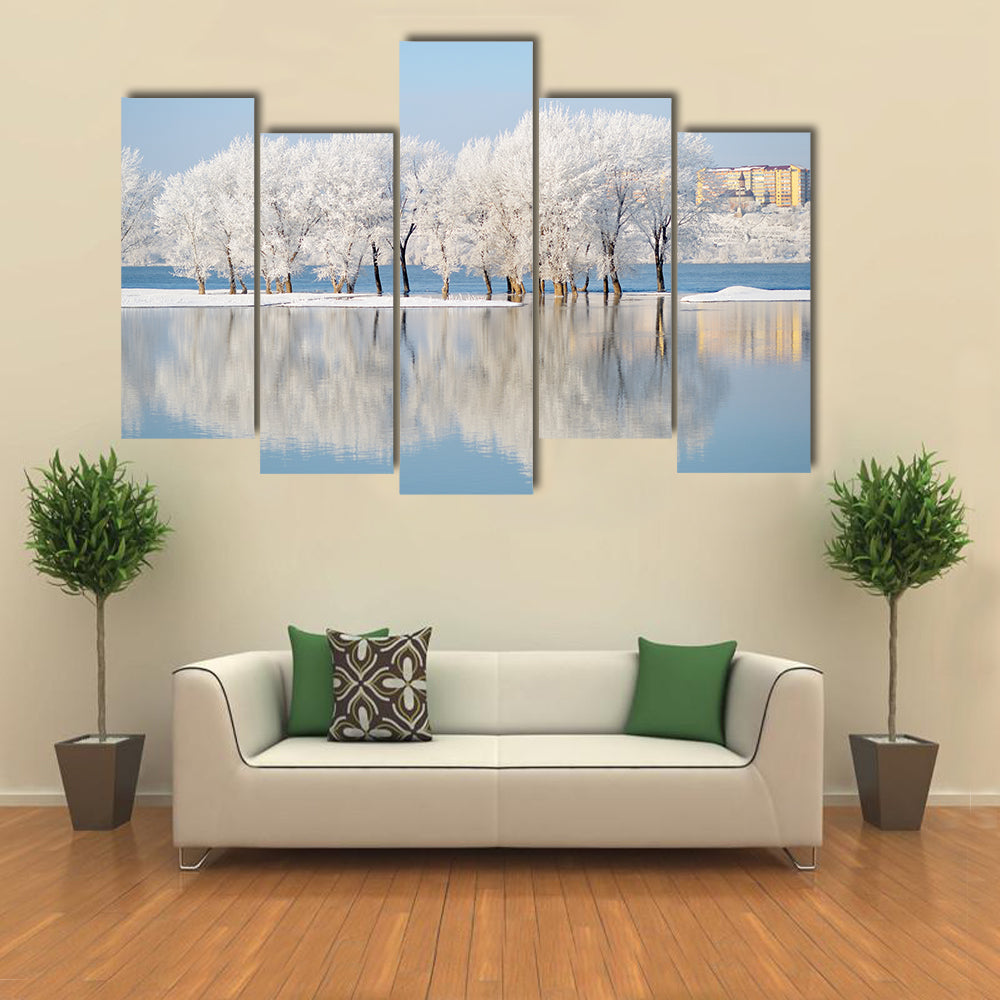 Winter Landscape By The River Canvas Wall Art