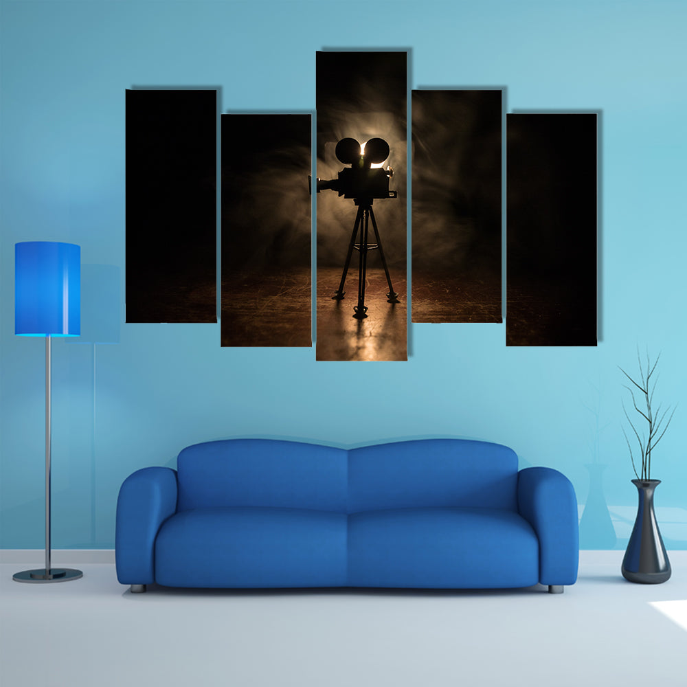 Vintage Film Camera on Tripod Canvas Wall Art
