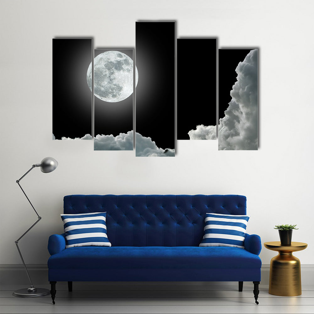 Moon In Black Stormy Clouds Canvas Wall Art
