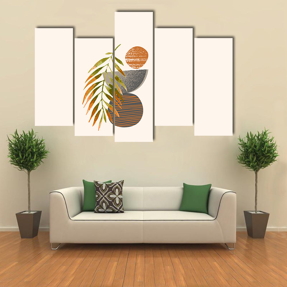 Tropical Palm Leaf with Textured Orange Circle Canvas Wall Art