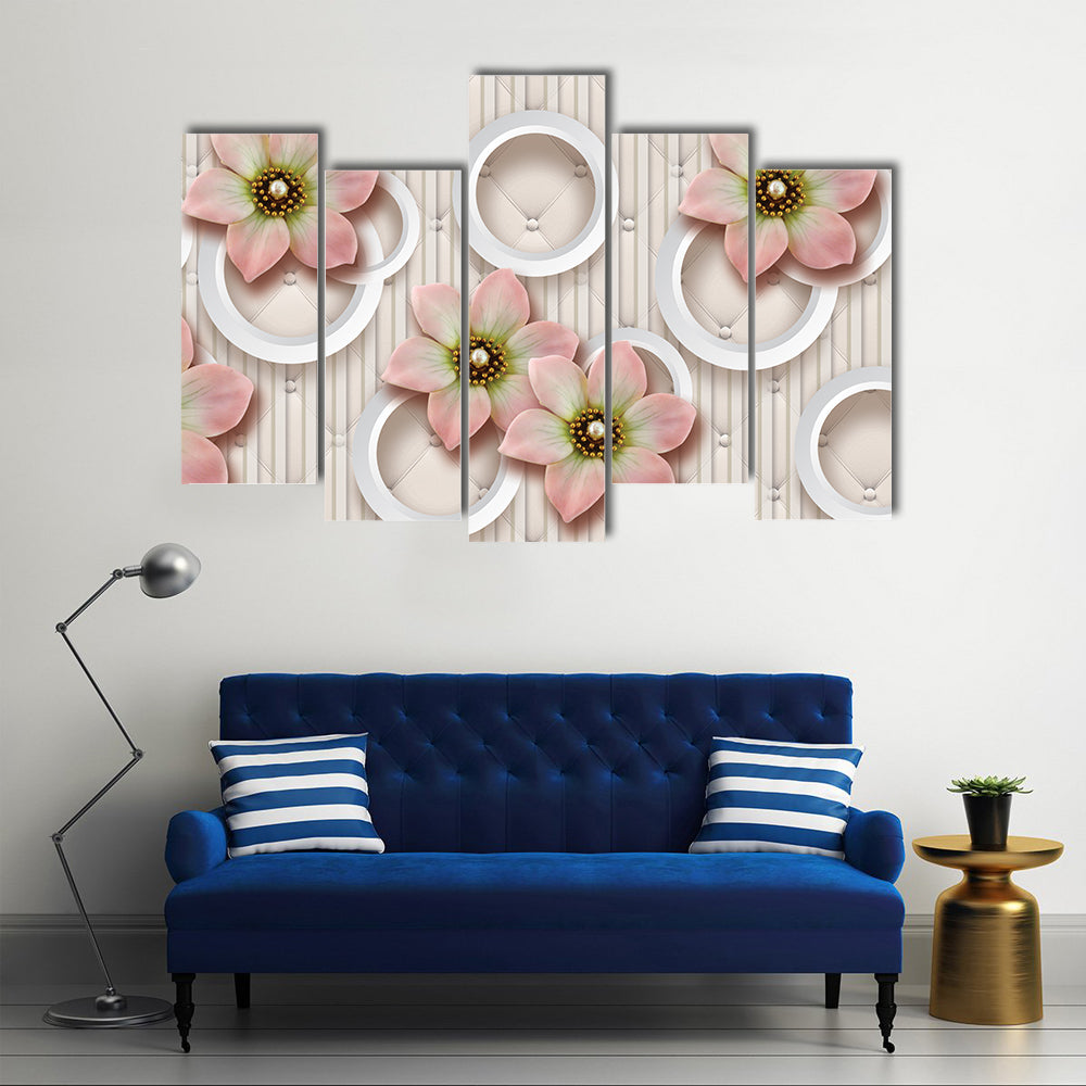3d Pink Floral with Pearl-centered Blooms Canvas Wall Art