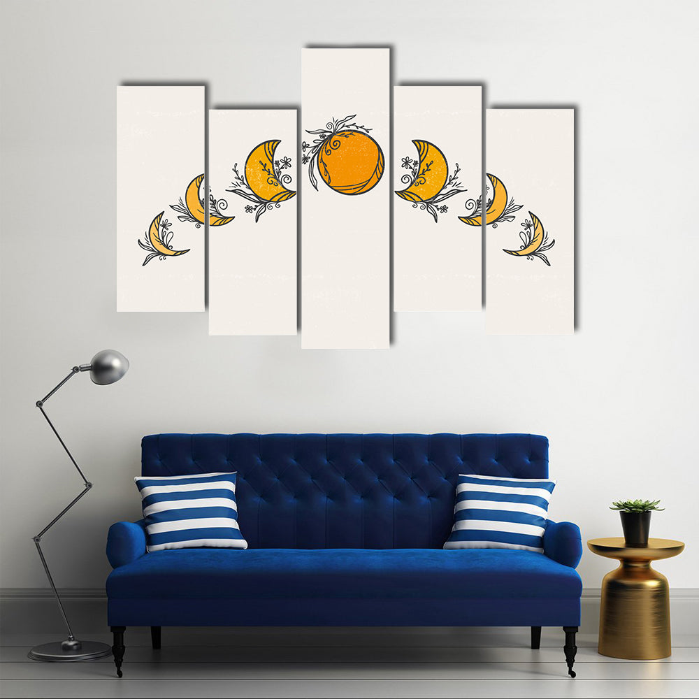 Minimalist Moon Phases Citrus Canvas Wall Art