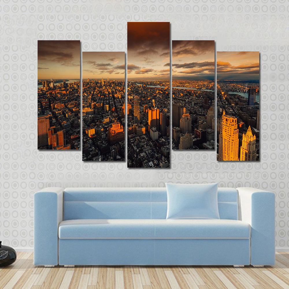 New York to South Manhattan Skyscraper Canvas Wall Art
