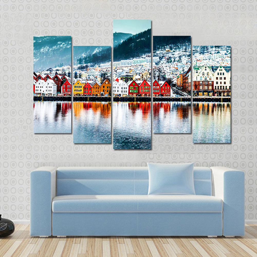 Historical Buildings In Bergen Norway Canvas Wall Art