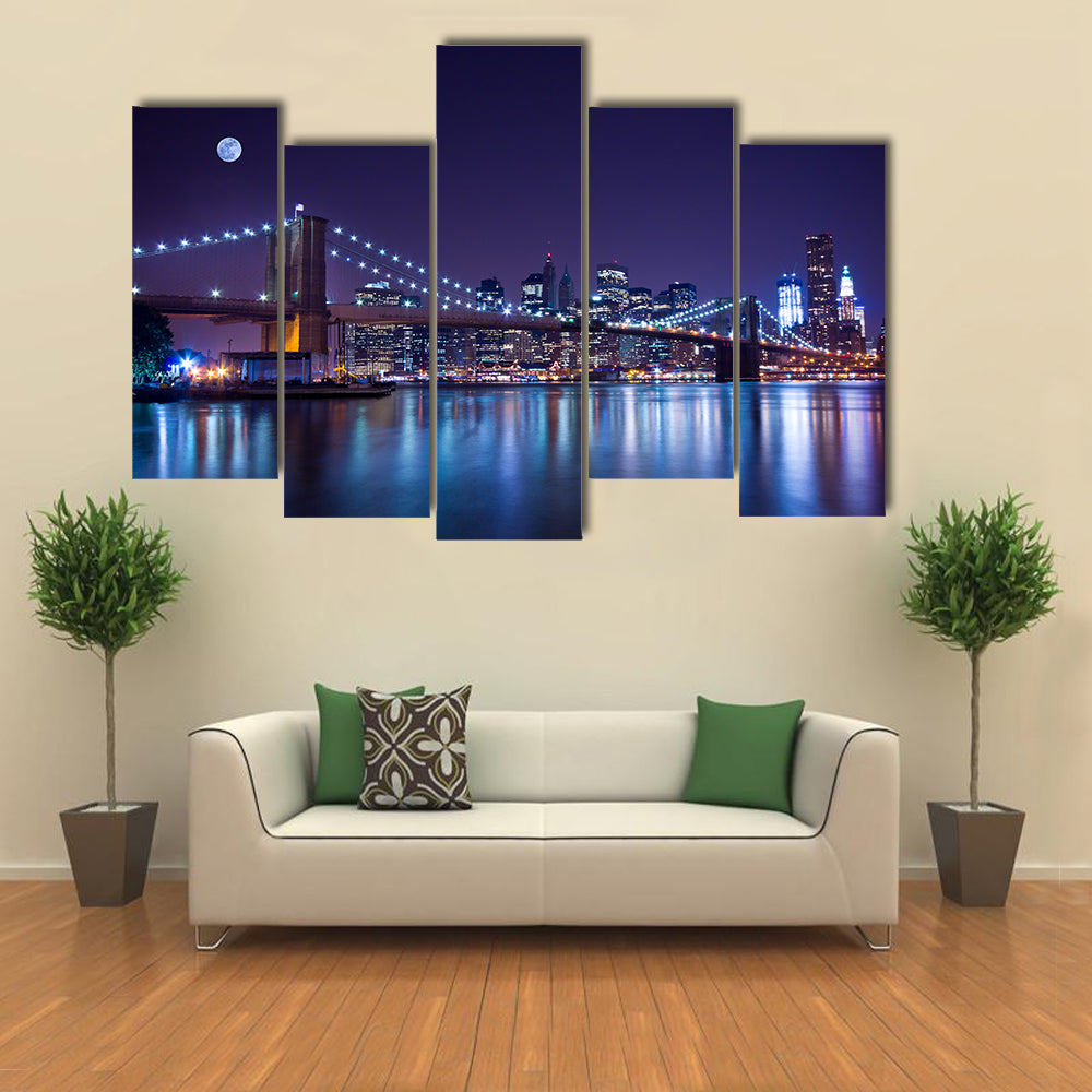 Brooklyn Bridge at Night Canvas Wall Art
