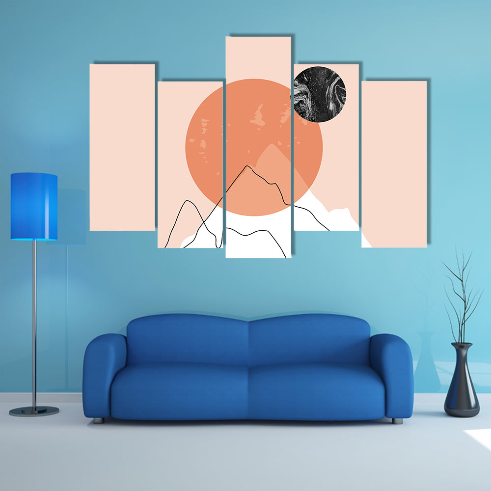 Peach Mountain Minimalist Line Canvas Wall Art