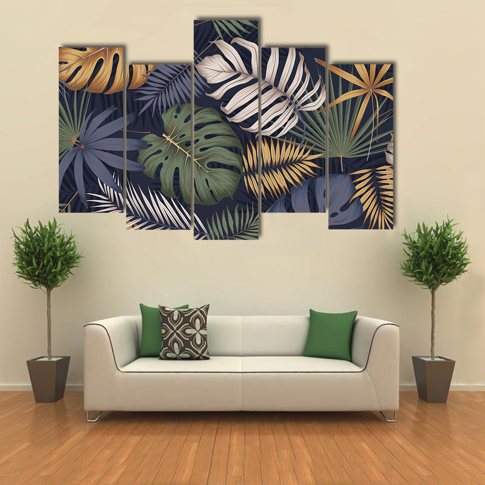 Monstera and Palm Leaf Pattern Canvas Wall Art