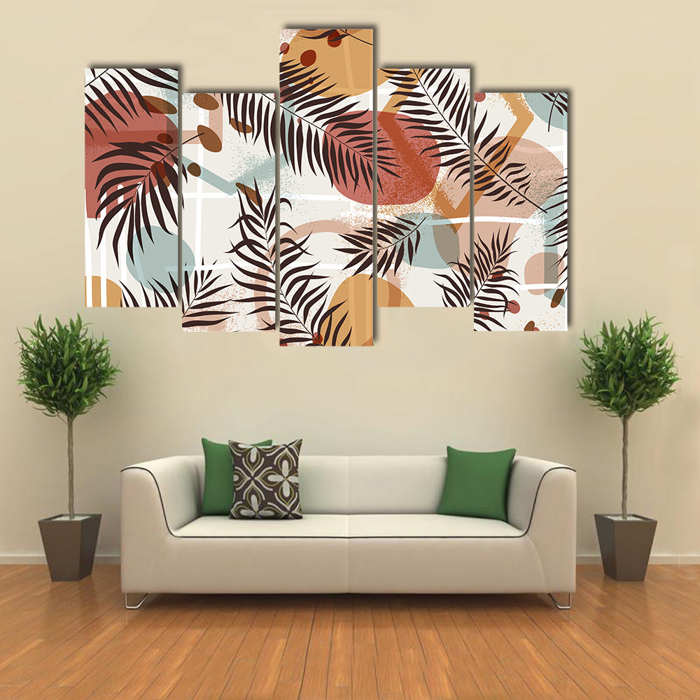 Terracotta Tropical Palm Fronds Pattern Canvas Wall Art