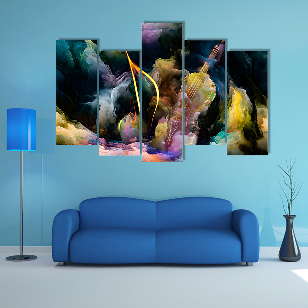 Golden Violin in Colorful Nebula Canvas Wall Art