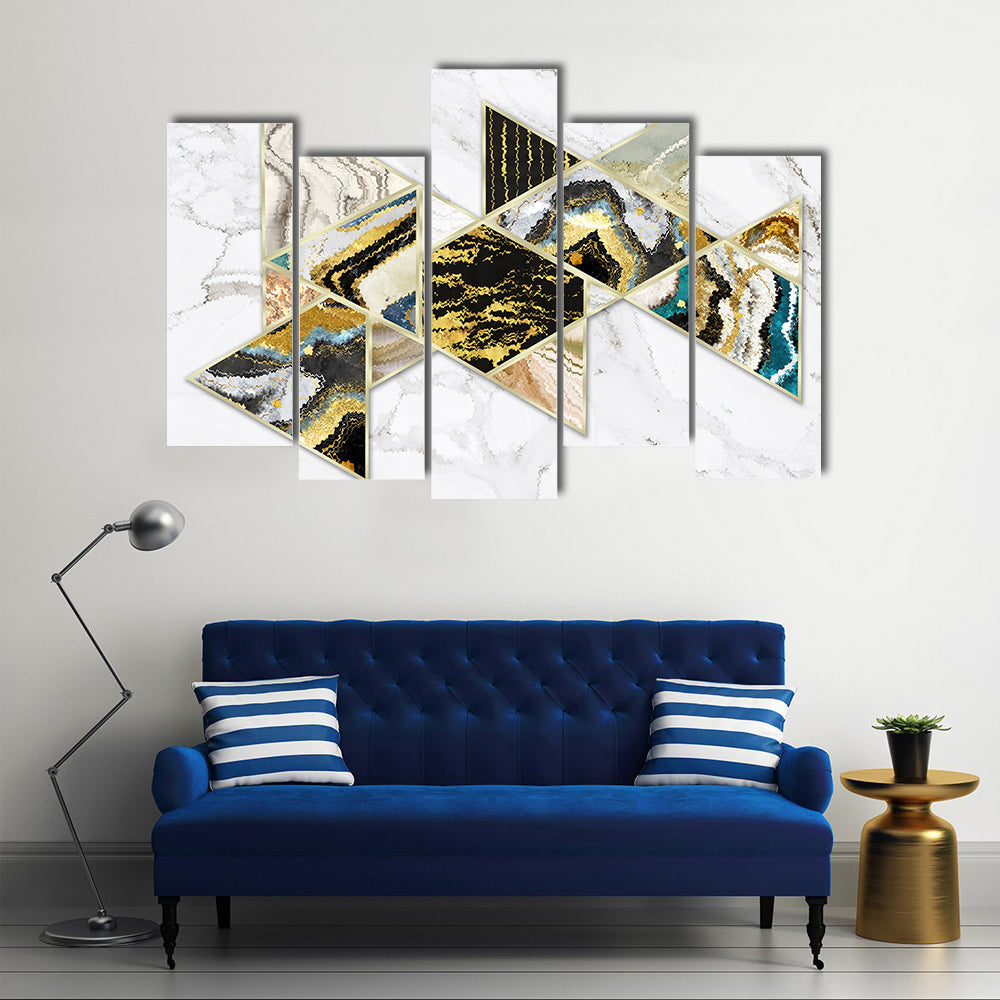 Gold-rimmed Geometric Geode on White Marble Canvas Wall Art