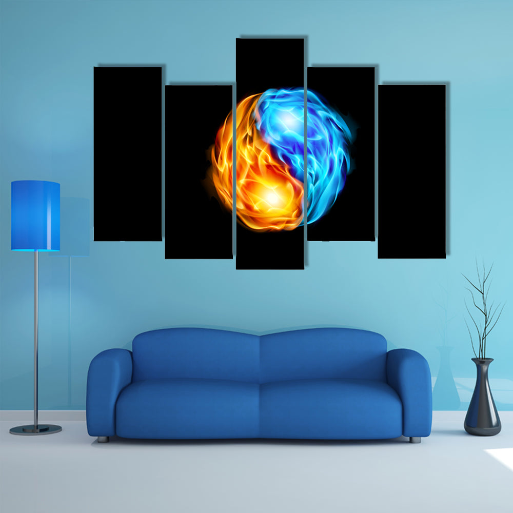 Yin Yang Symbol with Fire and Ice Canvas Wall Art