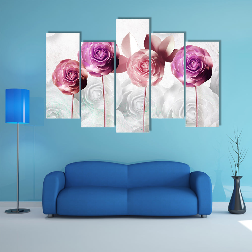 Pink and Purple Stylized Rose Illustration Canvas Wall Art
