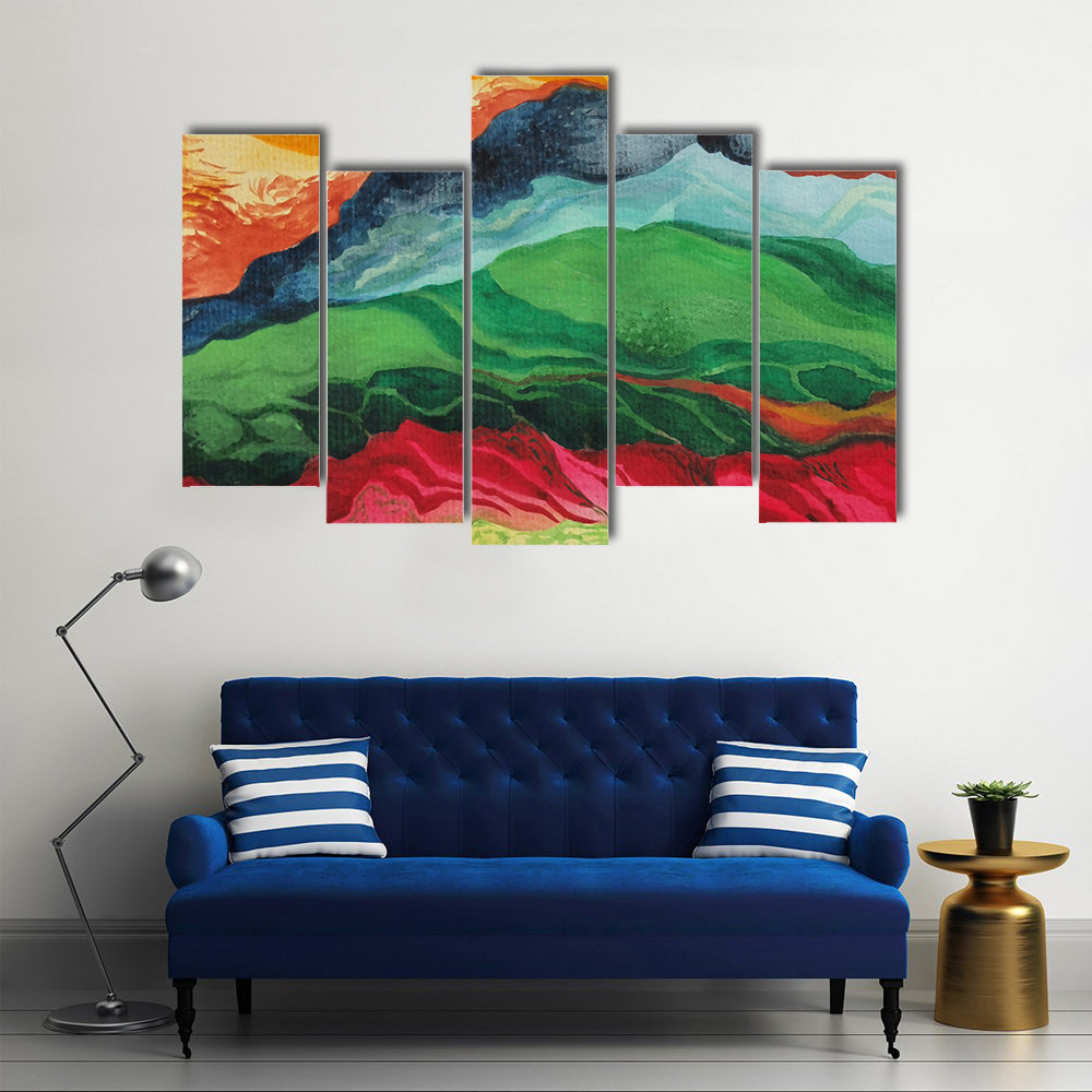 Vintage African Fabric Abstract Landscape Canvas Wall Art