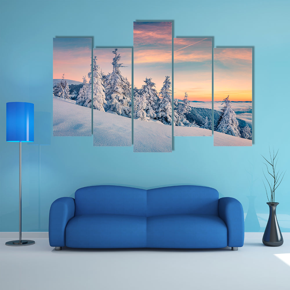 Winter Sunset In Carpathians Ukraine Canvas Wall Art