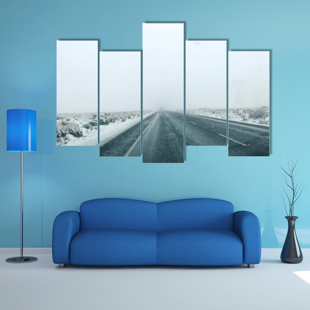 Mountain Road in Winter Storm Canvas Wall Art