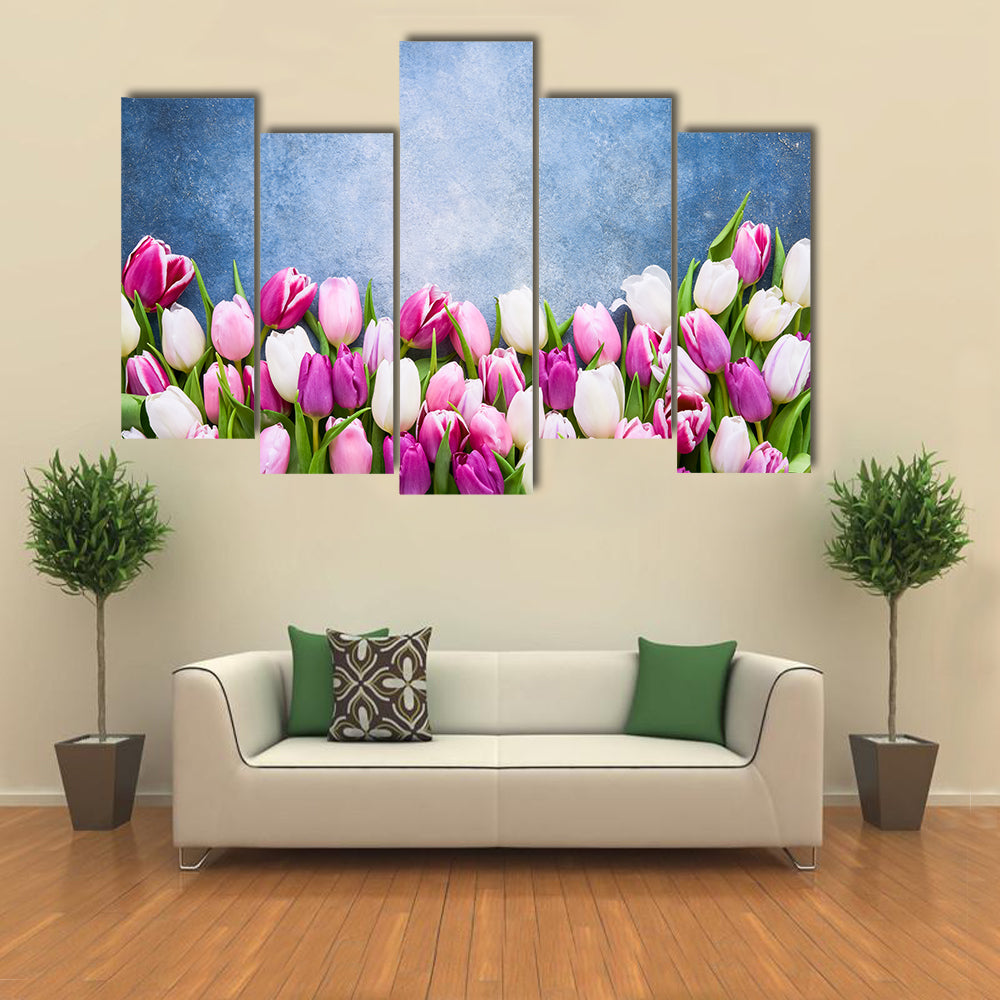 Border Of Pink And White Tulips Canvas Wall Art