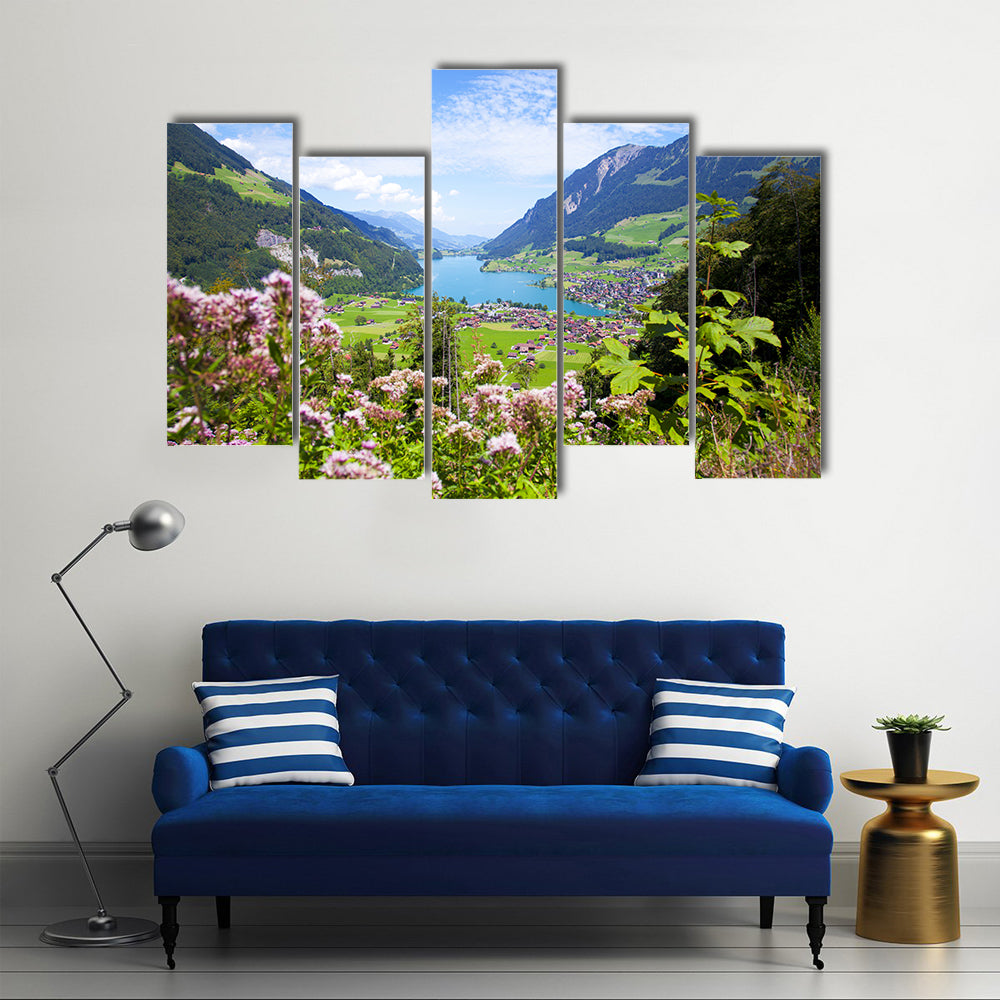 Summer Landscape In Lungern Village Canvas Wall Art