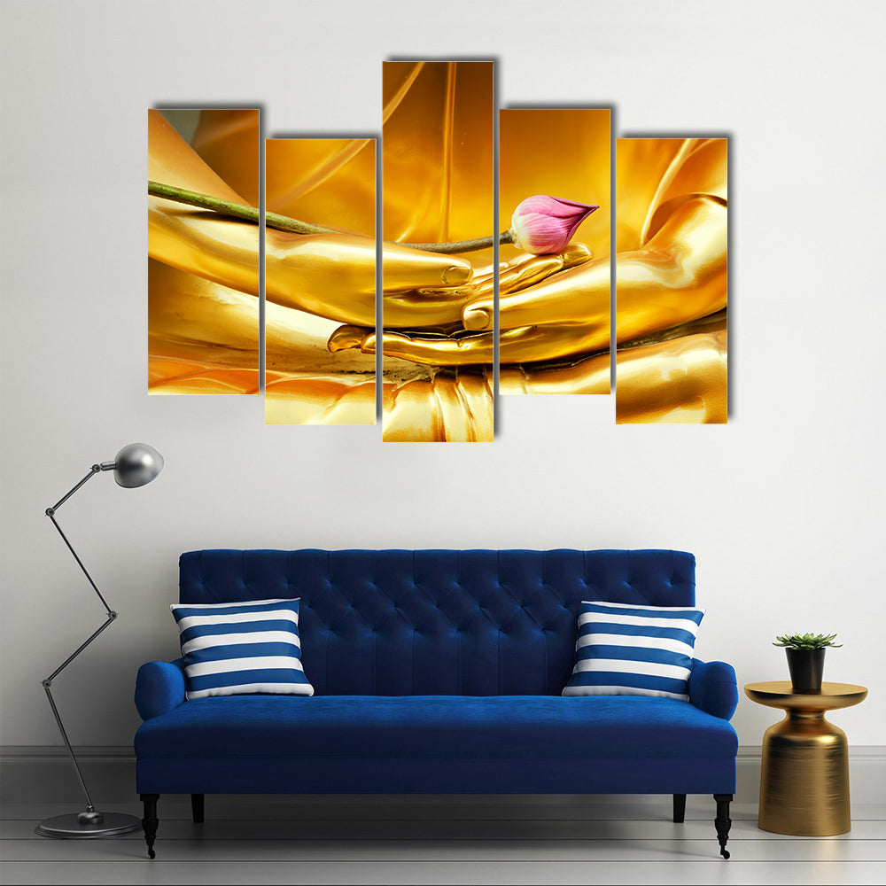 Lotus In Hand Of Buddha Canvas Wall Art