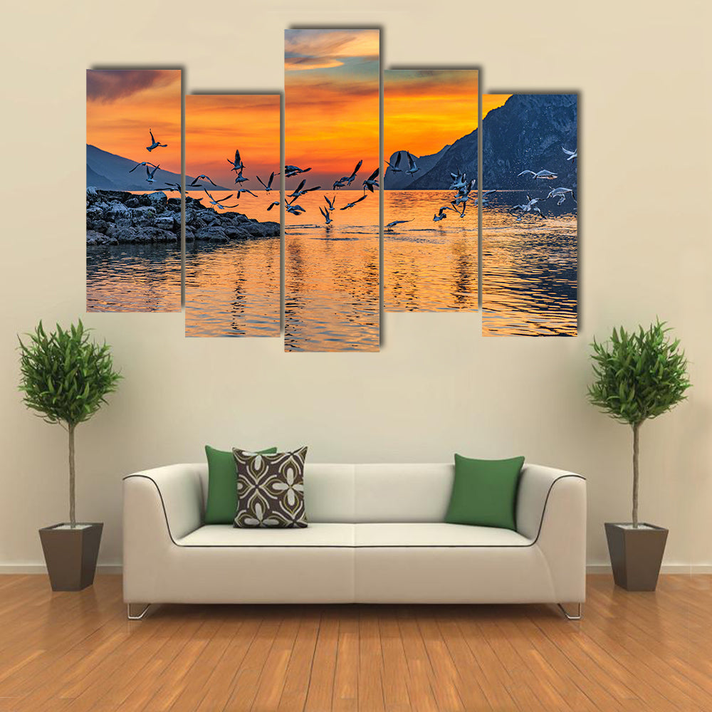 Sunset At Lake Garda In Italy Canvas Wall Art