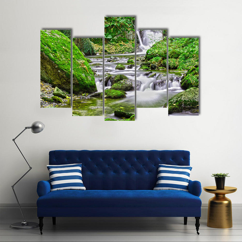 Tranquil Forest Stream And Waterfall Canvas Wall Art