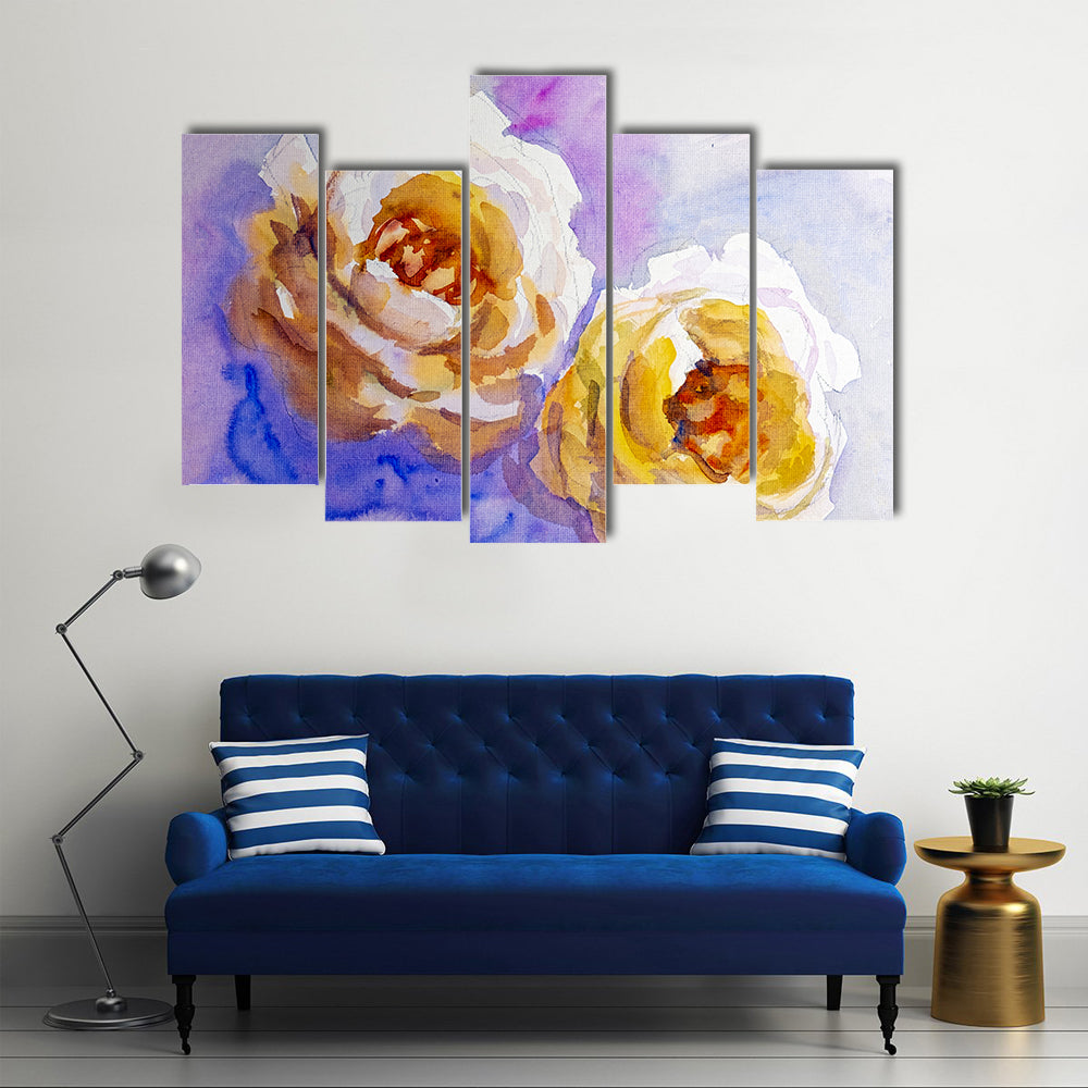 Two Yellow Roses Watercolor Painting Canvas Wall Art