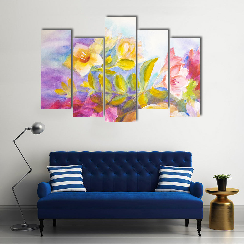 Artistic Peonies And Roses Bouquet Canvas Wall Art