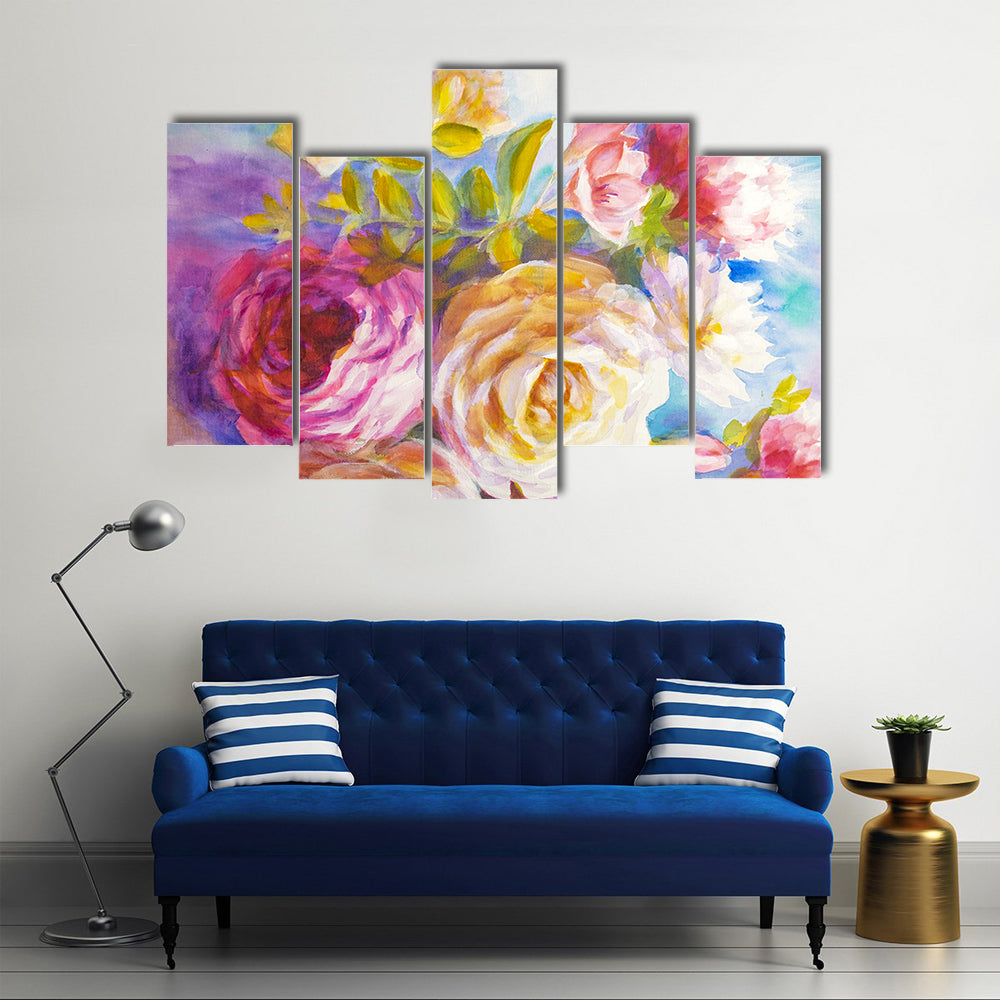 Roses And Peonies Bouquet Canvas Wall Art