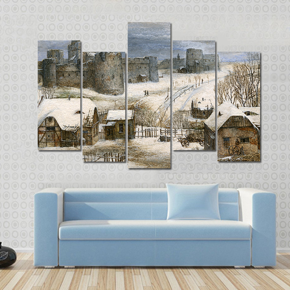 Medieval Castle in Winter Canvas Wall Art