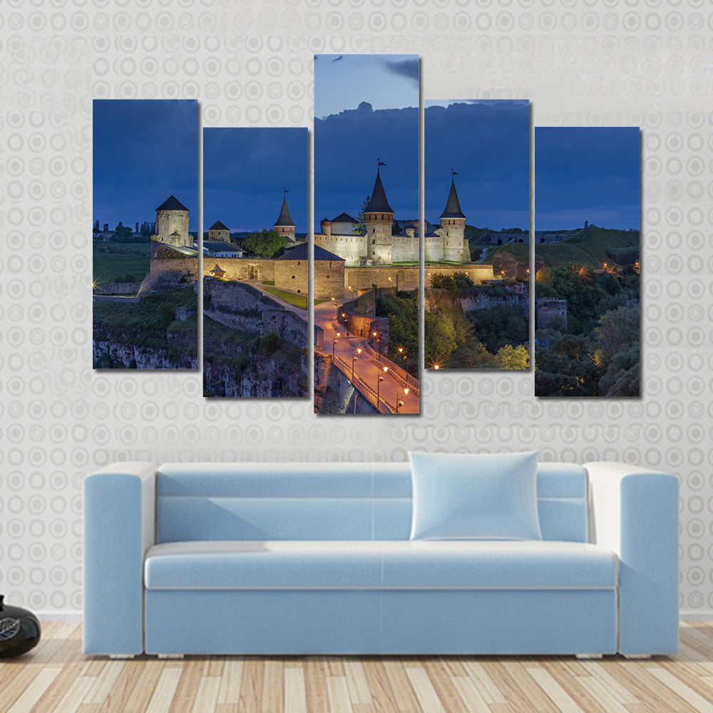Kamianets Podilskyi Castle At Dusk In Ukraine Canvas Wall Art