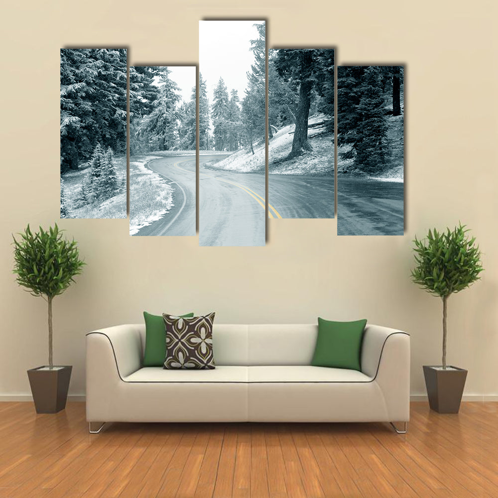 Snow On Mountain Highway In Oregon Canvas Wall Art