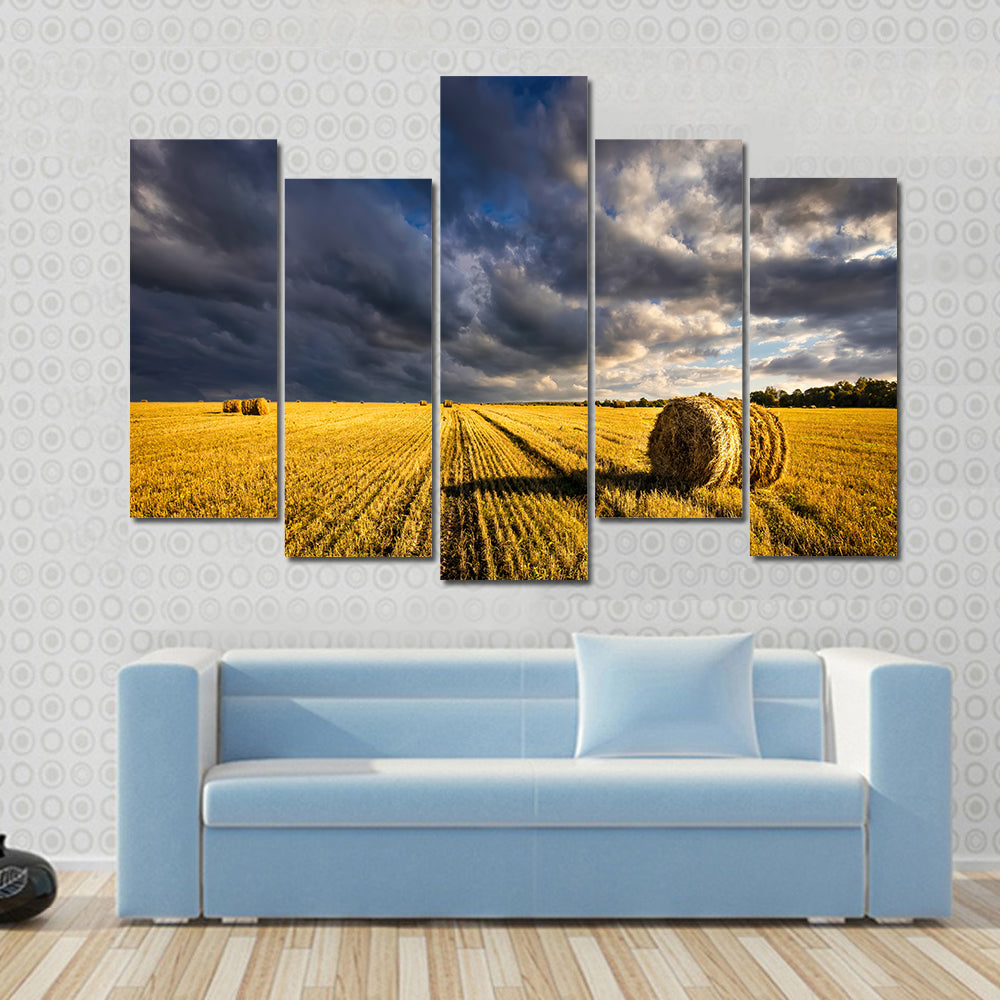 Golden Haystacks Field Canvas Wall Art