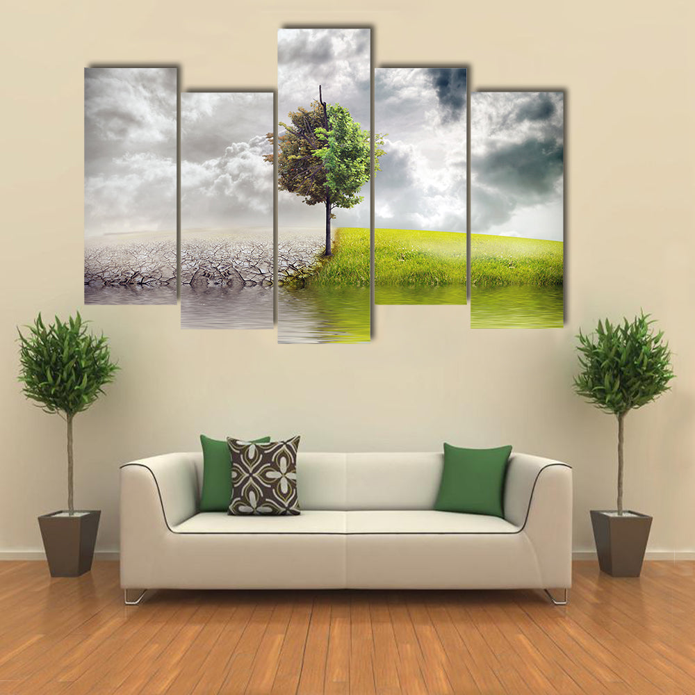 Split Tree and River Ecology Landscape Canvas Wall Art