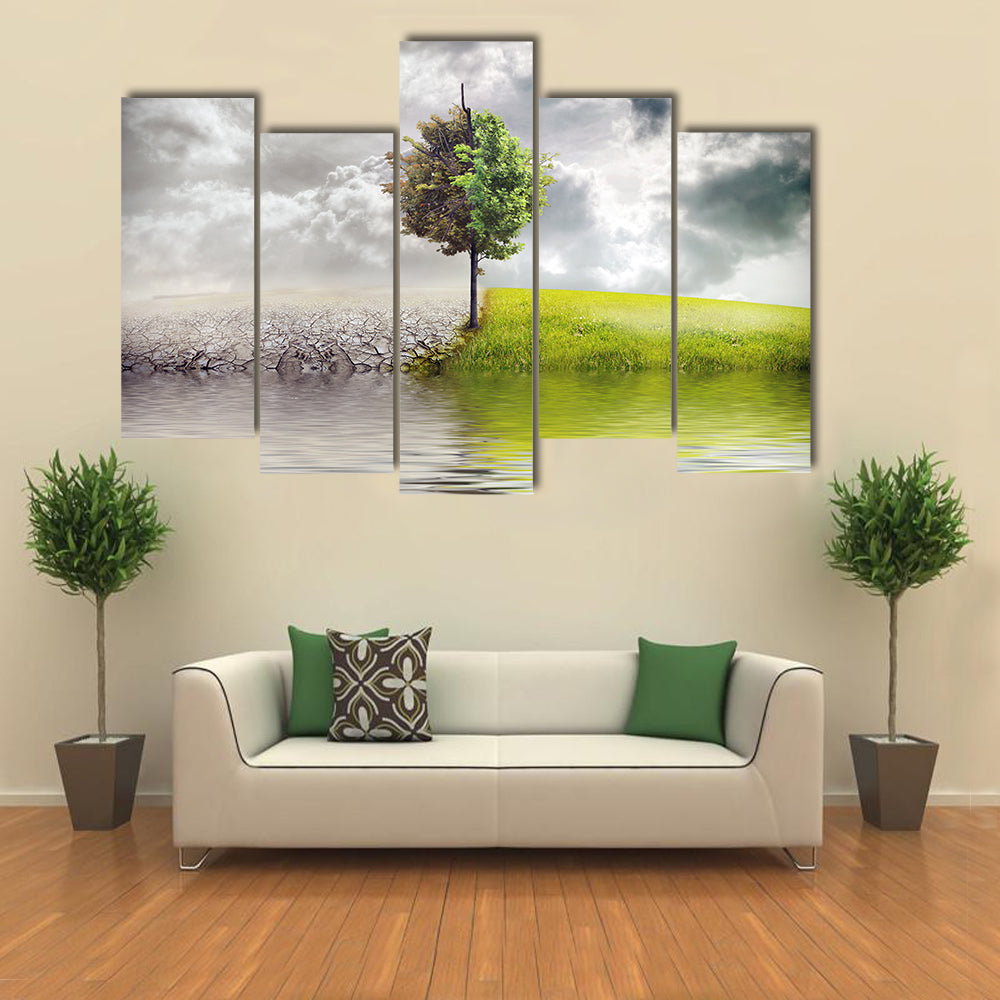 Split Tree Ecology Landscape Canvas Wall Art