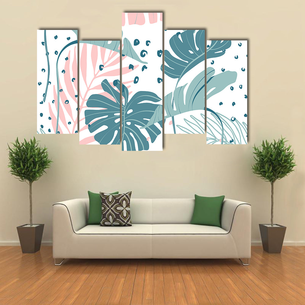 Monstera and Palm Leaves Abstract Canvas Wall Art