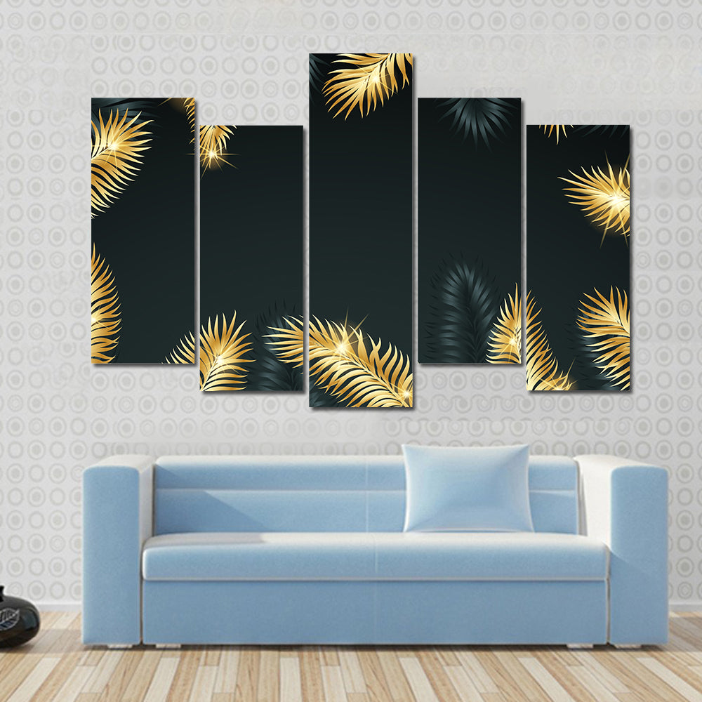 Golden Tropical Palm Leaves Canvas Wall Art