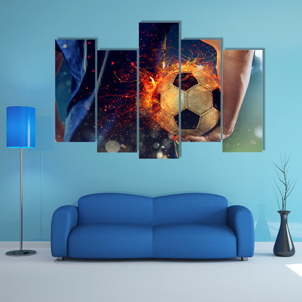 Soccer Ball Engulfed in Flames Canvas Wall Art