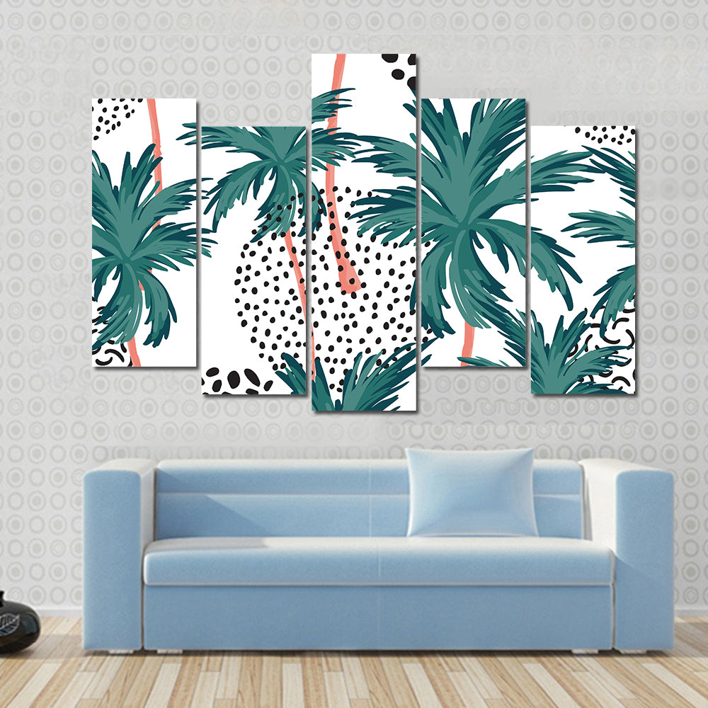 Teal Palm Fronds Pattern Canvas Wall Art