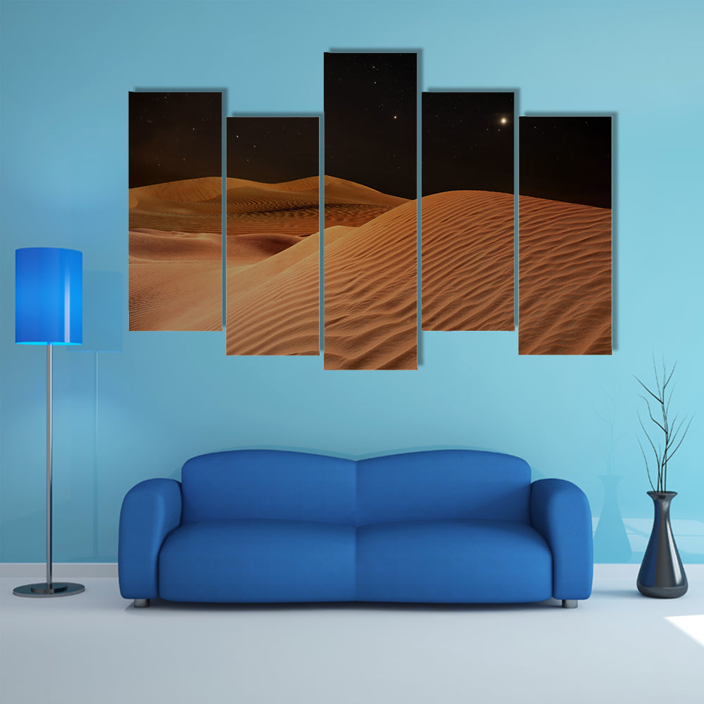 Sandy Desert Under Starry Night Sky Canvas Wall Art