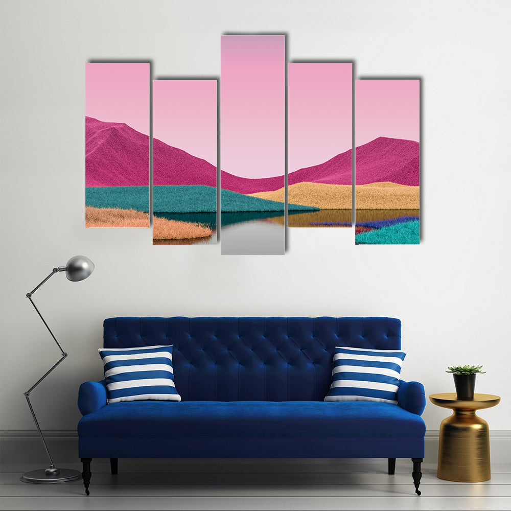 Surreal Pink Mountains with Reflective Lake Canvas Wall Art