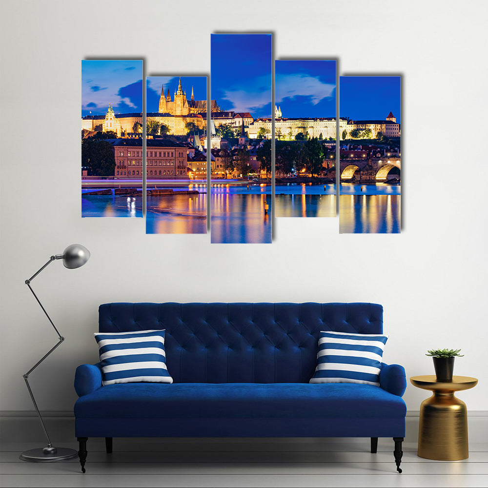Night View Of Prague Castle Canvas Wall Art