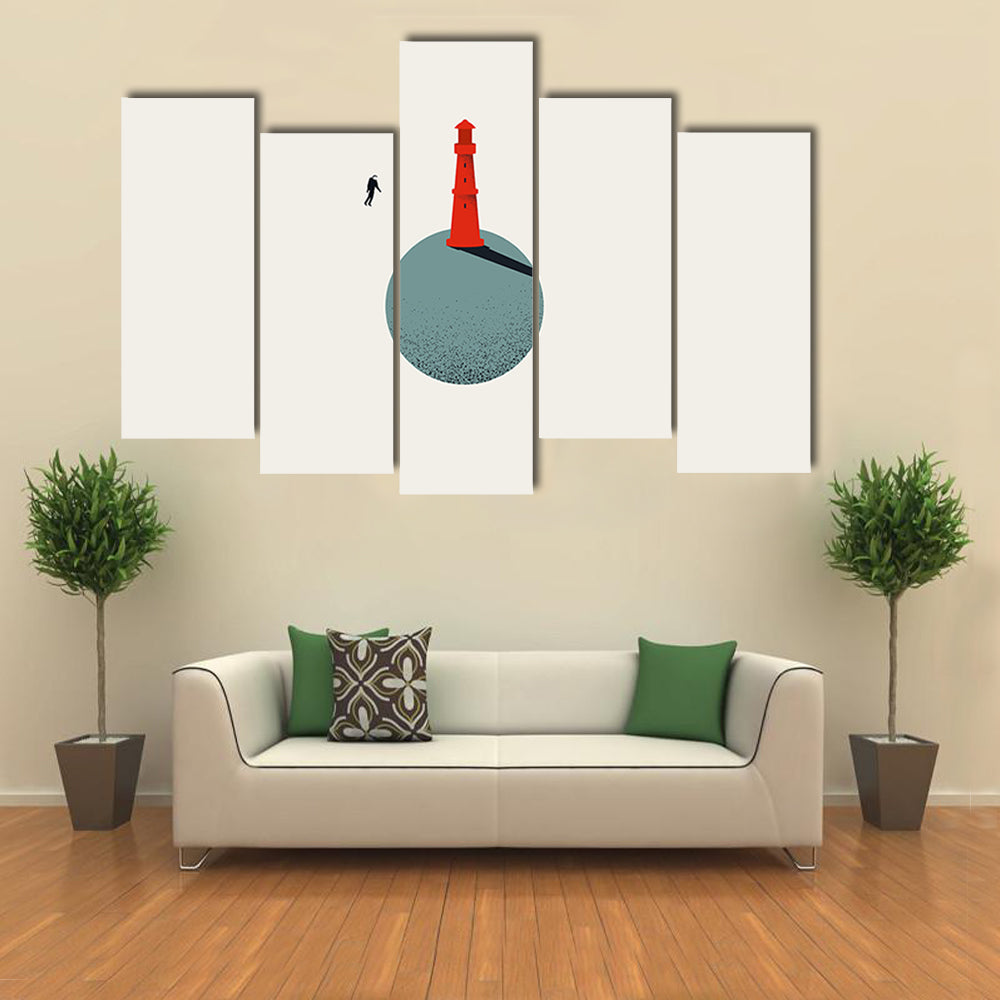Red Lighthouse with Floating Astronaut Canvas Wall Art