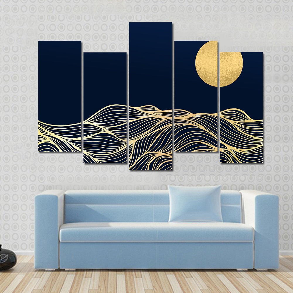 Golden Sun Over Wavy Blue Hills Canvas Wall Art